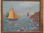 BAUCHANT Andre 1873-1958,Voiliers au bord d une côte rocheuse,1954,Odent FR 2008-06-23