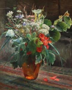 BAUCK Jeanna Maria Ch,Still life with spring flowers in a glass vase,Bruun Rasmussen 2018-10-22