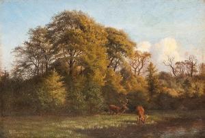 BAUDISSIN Ulrik 1816-1893,Deers by the Edge of the Wood,Stahl DE 2014-09-27