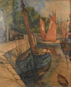 BAUDOT Edouard Louis Henry 1871-1953,Belle-Ile, arrière port du Palais,1929,Ruellan FR 2020-11-07