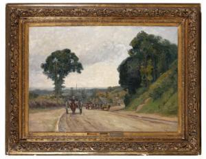 BAUDOUX Émile 1850-1929,« Calèches sur une route de campagne »,1926,Fraysse FR 2011-10-05