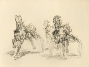 BAUER Carl Franz,Trotting race, three carriages in front (Trabrenne,Palais Dorotheum 2024-03-28