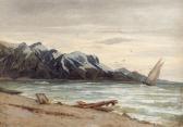 BAUERNHEINZ August 1838,Sommerliche Küstenpartie mit Segelboot.,Dobiaschofsky CH 2002-11-01