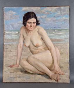 BAUES Ludovic 1864-1937,Nu assis à la plage,Legros BE 2023-02-09