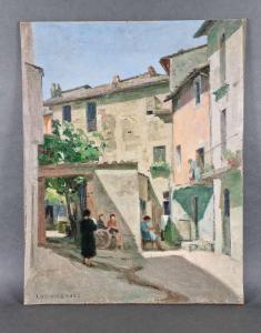 BAUES Ludovic 1864-1937,Scène de village,Legros BE 2023-02-09
