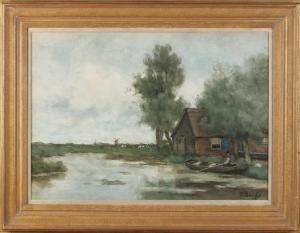 BAUFFE Victor 1849-1921,Polder view with farm, cows and fisherman,Twents Veilinghuis NL 2022-01-06