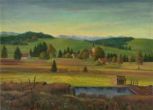 BAUMANN Hans Otto 1862-1927,Hügelige Landschaft mit Kirche,Villa Grisebach DE 2018-11-30