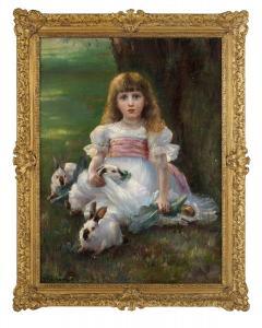 BAUMANN Ida 1864-1932,Feeding the Rabbits,New Orleans Auction US 2020-12-05