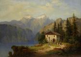 BAUMGARTNER H 1868-1927,Alpine lake scene with figures before a cottage,Bonhams GB 2012-04-10