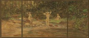 BAUMGARTNER John Jay 1865-1946,Triptych with three nude bathers,John Moran Auctioneers US 2014-03-25