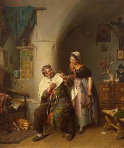 BAUMGARTNER Peter,Scene of a married couple while haircutting,1872,Galerie Koller 2021-10-01