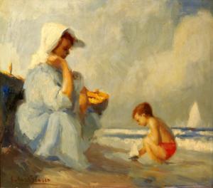 BAUTISTA SOLER BLASCO Juan 1920-1984,Mujer con niño en la playa,Arce ES 2015-12-15