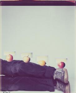 BAXTER Iain 1936,Still life - legs, 3 plastic fruits and 1 real fruit,1980,Heffel CA 2023-09-28