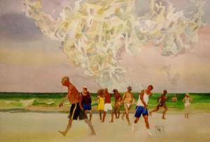 BAXTER ROBERT 1933,Beach People with Birds,Fieldings Auctioneers Limited GB 2018-03-03