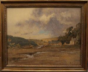 BAXTER Thomas Tennant,Houses by a river with rolling hills in the distan,Rosebery's 2014-04-12