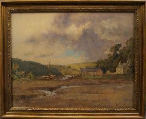 BAXTER Thomas Tennant,Houses by a river with rolling hills in the distan,1938,Rosebery's 2014-02-08