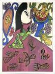 BAYA 1931-1998,Haddad . Jeune femme, poissons et fruits. Gouache ,1998,Chenu-Scrive FR 2008-03-10