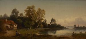 BAYER Julius 1840-1883,A river landscape with figures by a cottage,1878,Rosebery's GB 2023-03-29