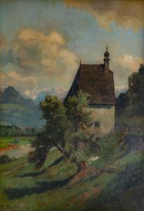 BAYERLEIN Fritz 1872-1955,Bayerische Landschaft mit Kapelle,Kastern DE 2021-09-25