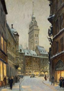 BAYERLEIN Fritz 1872-1955,Winterabend bei St. Peter in München,Peter Karbstein DE 2023-03-04