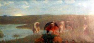 BAYLISS Edwin Butler,Cattle watering at moonlight by a pool,Fieldings Auctioneers Limited 2010-07-24