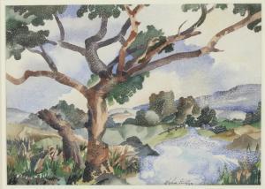 BAYLOR Edna Ellis 1882-1966,A stylish pointillist style landscape,1945,Denhams GB 2015-06-03