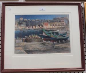 BAYLY Clifford John 1927,View across a Harbour, possibly Malta,Tooveys Auction GB 2018-08-08