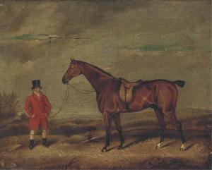 BAYNES H 1800-1800,A saddled brown hunter held by a huntsman,Christie's GB 2005-01-19