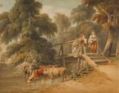 BAYNES James 1766-1837,Figures on a footbridge, cattle in the river below,Sotheby's GB 2023-07-06