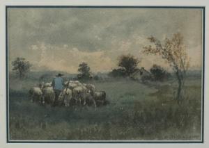 BAZANE A.T 1846-1921,Pastoral scene with Shepard and his flock,Quinn's US 2015-06-13