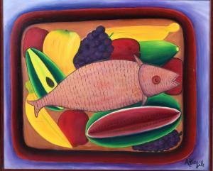 BAZILE Alberoi 1920-2005,STILL LIFE WITH FISH,Potomack US 2023-04-07