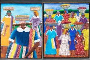 BAZILE Alberoi,untitled depicting a group of women carrying baske,Quinn & Farmer 2021-01-30