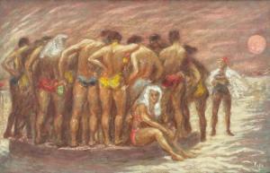 BEACH Mary 1919,Scene with multiple figures Huddled,Burchard US 2016-12-11