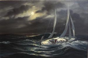 BEARDSLEY A,Night time marine scene with sailing yacht,20th century,Wotton GB 2020-02-25