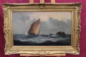 BEATY Charles,masted Scottish fishing vessel under sail at a har,1888,Reeman Dansie 2017-06-20