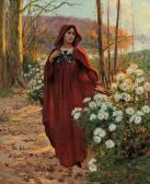 BEAUDUIN Jean 1851-1916,Woman Cloaked in Red Among White Chrysanthemums,1901,Skinner US 2010-09-24