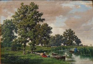 BEAULIEU Emile F. 1850-1870,Landscape with Figures,Rachel Davis US 2015-09-12