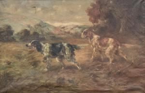 BEAUMONT Thomas Dalton 1869-1934,2 Hunting Dogs, (Setters) in a Landscape,Burchard US 2021-08-15