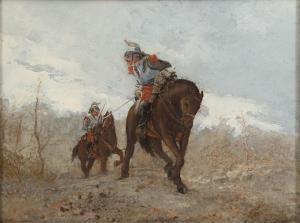 BEAUQUESNE Wilfrid Constant,Several French Soldiers on Horseback in Pursuit,Burchard 2017-01-29