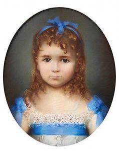 BEAURY SAUREL Amélie 1848-1924,Portrait de fillette au ruban bleu,1874,Massol FR 2015-06-01