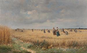 Beauvais Armand 1840-1911,Les glaneuses dans les Chaumes-Berry,1875,Hindman US 2023-10-17