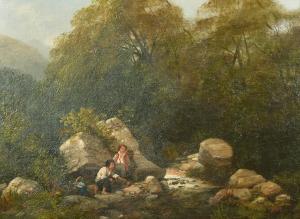 BEAVIS Richard 1824-1896,young anglers by a rocky stream,John Nicholson GB 2022-09-07