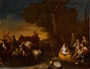 BECCADELLI Antonio 1718-1803,Landscape at the edge of a forest with animals and,Sotheby's 2022-01-28