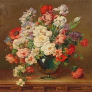 BECHER Theodor 1889,Bouquet of roses, poppies and irises,Bruun Rasmussen DK 2011-01-31