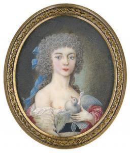 BECHON Charles, Karl 1732-1812,Junge Frau mit blauer Schleife im Haar, eine T,1792,Galerie Bassenge 2017-12-01