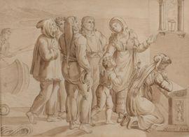 BECK Johann Heinrich,Femme en prière agenouillée et villageois devant u,1814,Rossini 2021-12-16