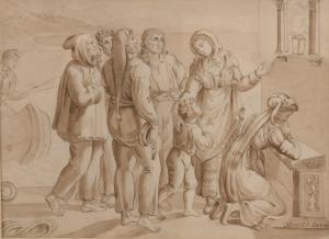 BECK Johann Heinrich,Femme en prière agenouillée et villageois devant u,1814,Rossini 2022-09-15