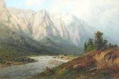 BECKER August 1822-1887,Flusslauf vor einem Bergmassiv,Von Zengen DE 2016-03-11