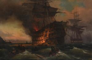BECKER August 1822-1887,Rescue from a Man O' War on fire,1849,Dreweatts GB 2021-12-14