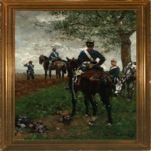 BECKER C,Landscape with Prussian soldiers on patrol, revers,1900,Bruun Rasmussen DK 2009-10-26